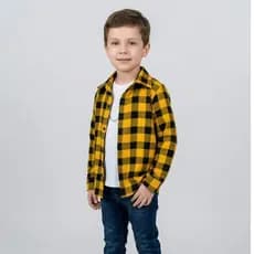 Camisa Xadrez Infantil Amarelo Preto Manga Longa CONFORTÁVEL Para o DIA A DIA 2-10 Anos