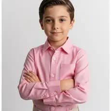 Camisa Social Infantil Menino Manga Longa Rosa CYNTHARA  Algodão Tricoline com Elastano Tam 2 a 10