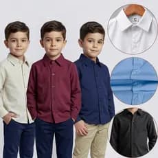 Camisa Social Infantil Menino Manga Longa Premium Festas Culto Casamento Pajem