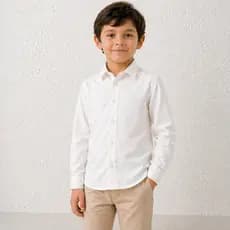 Camisa Social Infantil Menino Manga Longa Off White Branco Gelo Festa Casamento Batizado