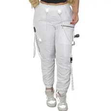 CALÇA JOGGER FEMININA LONGA BRANCA ESTILO CITY VIBES: DUPLA CORRENTE METÁLICA, PREMIUM ESSENCIAIS