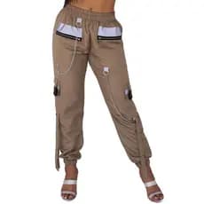 CALÇA CARGO JOGGER TACTEL MODA FEMININA FUTURISTA COM BOLSOS E TIRAS DE SEGURANÇA