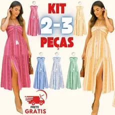 kits rosa e azul Vestido Boho Tribal Feminino Saia Flared, Tomara que Caia- Verão 2026 vestido Midi