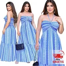 Vestido Longo Boho Tribal com Fenda, Crepinho Fresco, Sem Bojo, Costas com Elastex – Kristal Unique