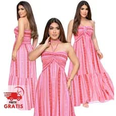 Vestido Longo Boho Tomara Que Caia Tribal – Ideal para Sair, Praia – Moda Feminina Verão