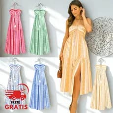 Vestido Estampa Tribal Boho, Crepinho, Fenda, Sem Bojo, Ajuste ao Corpo, Vestido MIDI– Kristal Unique