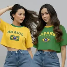 Cropped Brasil Oversized Feminino Streetwear Algodão Premium Look Copa 2026