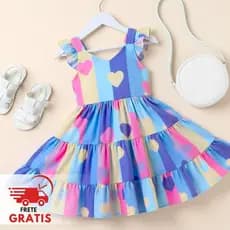 Vestido Infantil Menina Estampa Coração Menina Princesa Luxo Premium
