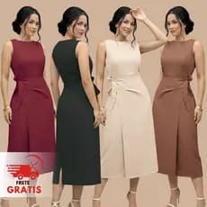 Vestido Feminino Midi Alfaiataria Elegante Social Amarração Lateral Moda Evangélica