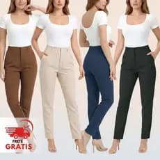 Calça Social Feminina Alfaiataria Reta Clean Chique Trabalho Festas