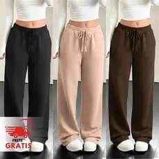 Calça Pantalona Feminina Cintura Alta Moletom Confortável Wide Leg Moletom Feminina Moda Gringa