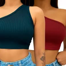 Cropped Um ombro Só Top Blusinha Feminina Mula Manca Ana ruga canelado Moda 2026 Blogueirinha gringa