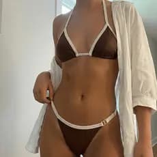 Biquíni Feminino Fita Cortininha Fio Dental Regulagem Bronze Bicolor Copa Do Brasil/Praia Tendência