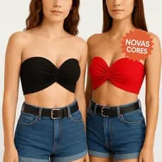 Kit Top Cropped Faixa Nó Frontal Forro Duplo Estilo Casual Verão Blogueira 2026 detalhe na frente
