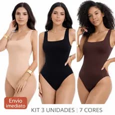 Kit 3 Body Feminino Collant Decote Quadrado Alça Grossa Casual Blogueira Tendência
