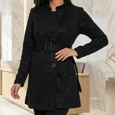 Casaco Sobretudo Feminino  tecido moletom com Botões E Cinto Flanelado Inverno - Envio Imediato