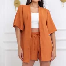 Conjunto 2 Peças Kimono + Short Duna Feminino Blogueira 2026 Moda Praia Saida de Praia Quimono 2026