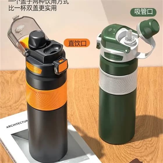 Garrafa Térmica 600ml/800ml Aço Inox Squeeze Esportiva Academia Fitness Mantém Bebidas Quentes e Frias--4022