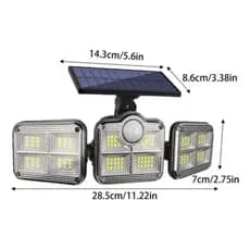 Luminaria Solar 122 Led Sensor De Movimento Controle Remoto Com Painel de Três Cabeças Giratorias M1725A