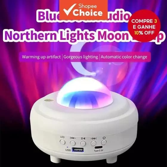 Projetor de Lâmpada Lunar com Caixa de Som Bluetooth 10W RGBW Luz Noturna USB-C Som Estéreo HiFi