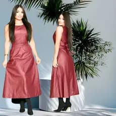 Vestido Midi de Tecido de couro moda Evangélica leva ziper e leva Cinto