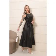 Vestido de couro leva zíper, leva cinto