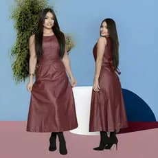 Vestido Elegante e Versátil de Couro Leva Zíper Invisível leva Cinto