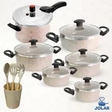 Jogo de Panelas 10 Pçs Antiaderente Teflon Panela Pressão Fechamento Externa 4,5 Litros + Utensílios