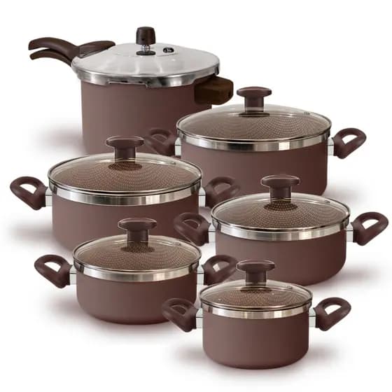 Kit Panelas 6 Peças Antiaderente Alumínio 3mm c/ Panela de Pressão 4,5L