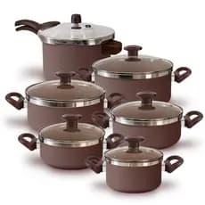Jogo de Panelas 6 Peças Antiaderente 3mm c/ Pressão 4,5L Fechamento Externo