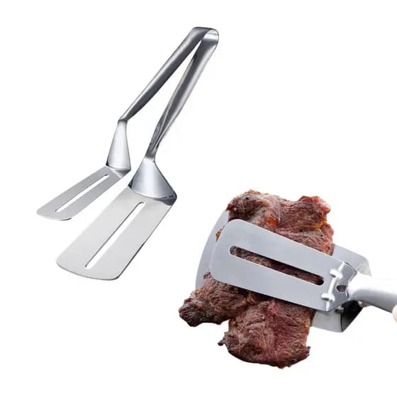 Pinça Pegador Espátula Pegadora Dupla para Alimentos em Inox