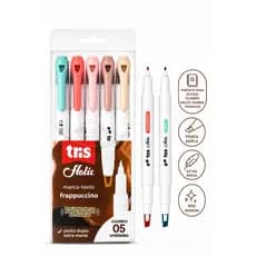 Kit Marca Texto 5 Cores Tris Holic Frappucin Ponta Dupla Cores Clara Tom  Pastel