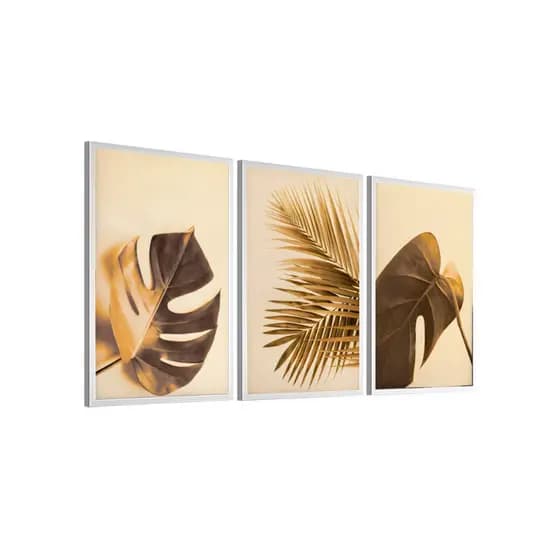 Trio Quadros Decorativos Com Moldura 50x70 cm Luxuoso Sala Quarto Escritório Hall