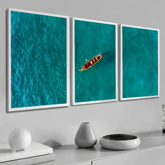 Quadro Sala Grande com Moldura 50X70 cm Arte Exclusiva Barco a Deriva