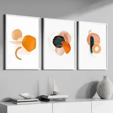 Trio Quadros Decorativos 50x70 Com Moldura Abstrato Moderno Para Sala Quarto