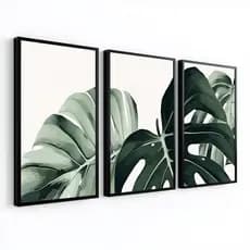 Kit 3 Quadros Decorativos Com Moldura 50x70 Folhagem Grande Moderno Para Sala Quarto