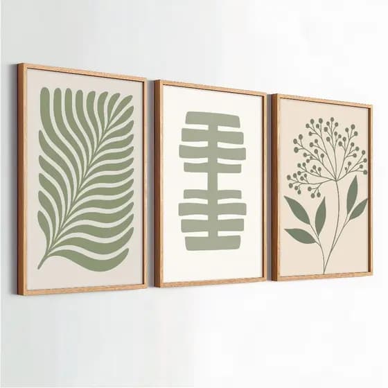 Kit Quadros Decorativos 50x70 Com Moldura Moderno Folhagem Abstrato Grande