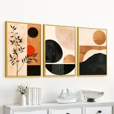 Conjunto Quadros Decorativos 50x70 cm Moldura Para Sala Quarto Escritório Geométreico