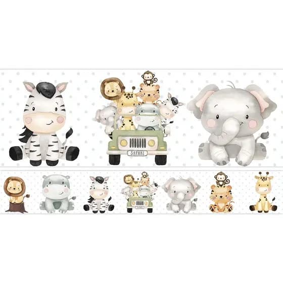 Kit 10 Faixas Adesivas Decorativas Safari Decoração Quarto Infantil Bebê Menino