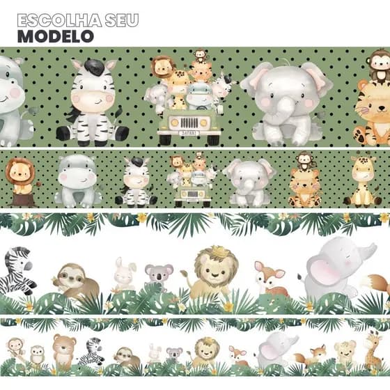 Faixa Decorativa Adesiva Parede Infantil Animais Safari
