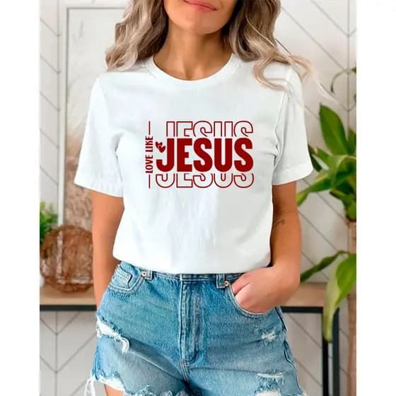 Camiseta Cristã 100% Algodão com Estampa Jesus Loves You | Camiseta Unissex Gospel Versátil e Inspiradora