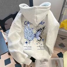 Moletom com Capuz Pelúcia Inverno 2025 High Street borboleta Retro Unissex Premium Streetwear Y2K Premium