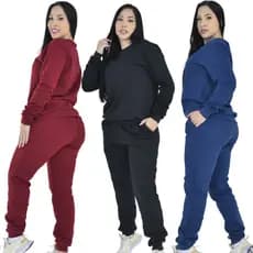 Conjunto Moletom Feminino Blusa e Calça de Frio Kit Casaco Agasalho Flanelado Premium