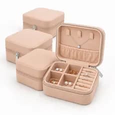 Kit 04 Mini Porta Joias cores sortidas Portátil Estojo Zíper Revenda Brinde Luxo Bijuterias