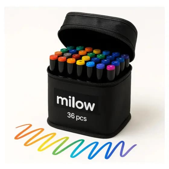Kit 36 Canetas Milow Coloridas Dupla Ponta + Estojo Marcador Artístico Desenho Escolar Pintura NF