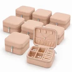 Kit 08 Mini Porta Joias cores sortidas Portátil Estojo Zíper Revenda Brinde Luxo Bijuterias Anel