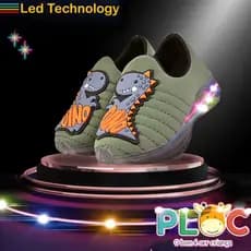 Tênis Led Infantil Luzinha Menino Meia Calce Fácil Leve Flexível Confortável Anatômico PLOC LED77 DINO BEBE