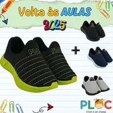 Kit 2 Pares Volta As Aulas: COLORS PRETO COM SOLA VERDE + P26 COR A ESCOLHER PLOC MENINO