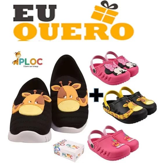 KIT 02 PARES TÊNIS + BABUCHE PLOC  (Tênis PLAY34 PRETO GIRAFA + BABUCHE A SUA ESCOLHA)