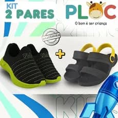 Kit 2 Pares: Tênis Calce Fácil Colors Ploc + Papete Ploc Preta